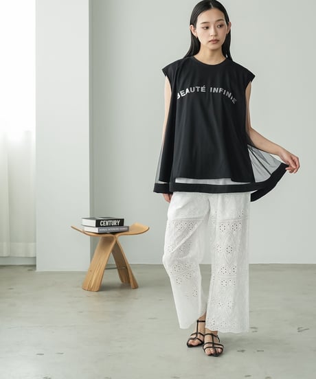 チュールレイヤードロゴプリントTシャツ