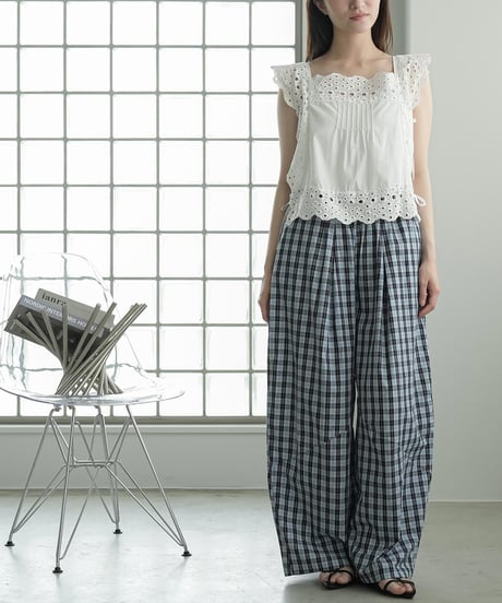 チェックカーブワイドパンツ
