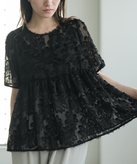 花柄シアーフリンジプルオーバー