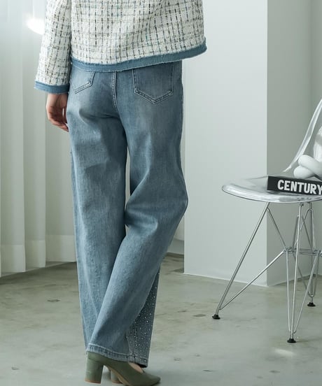 シャイニーストレートデニムパンツ