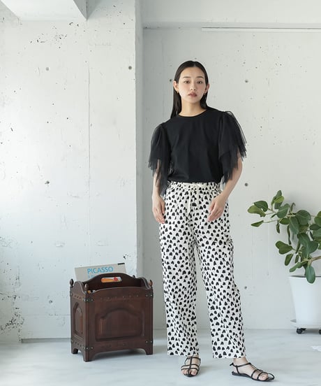 袖ティアードチュールTシャツ