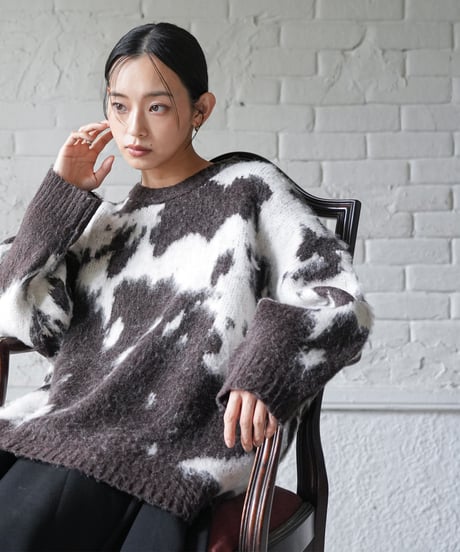カウ柄シャギーニットプルオーバー