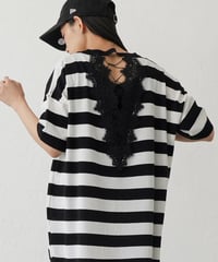 バックレースボーダーニットワンピース