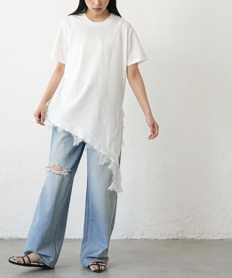 裾レーススリットTシャツ