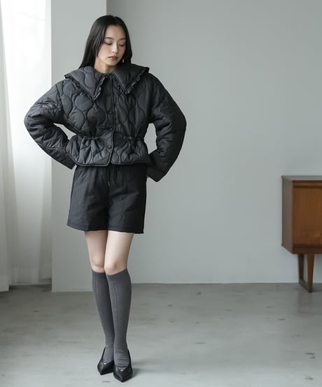 襟フリルキルト中綿ジャケット