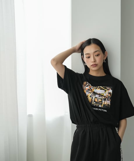 半袖カラーフォトプリントTシャツ