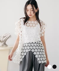 パール付き花柄レースベスト