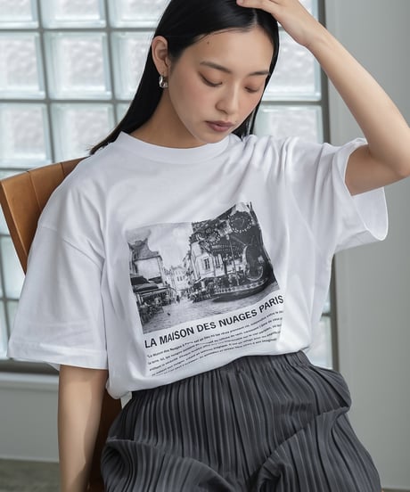 半袖シティスケープフォトプリントTシャツ