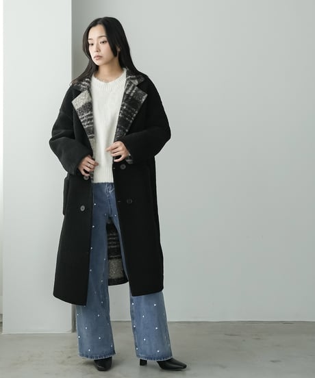 リバーシブルチェックボアコート