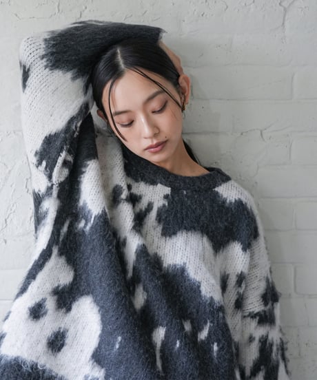 カウ柄シャギーニットプルオーバー