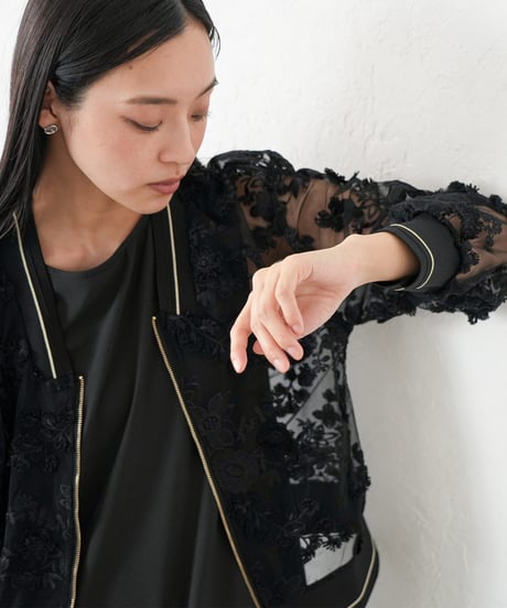 花柄シアーレースブルゾン