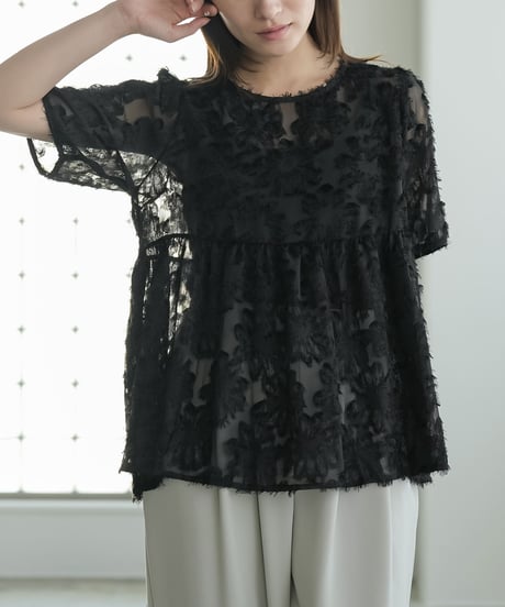花柄シアーフリンジプルオーバー
