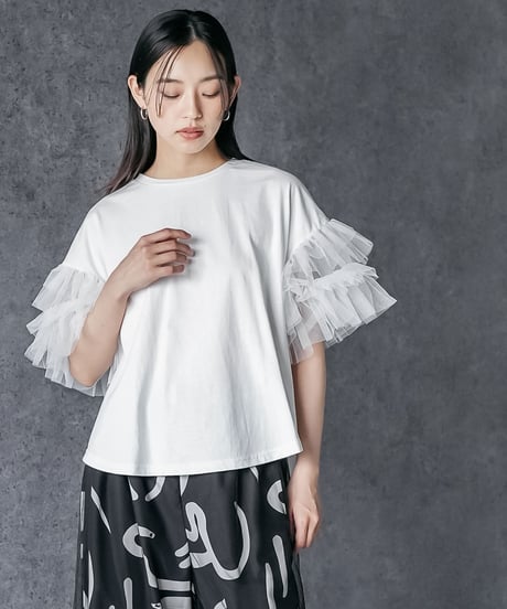チュールフリル袖Tシャツ