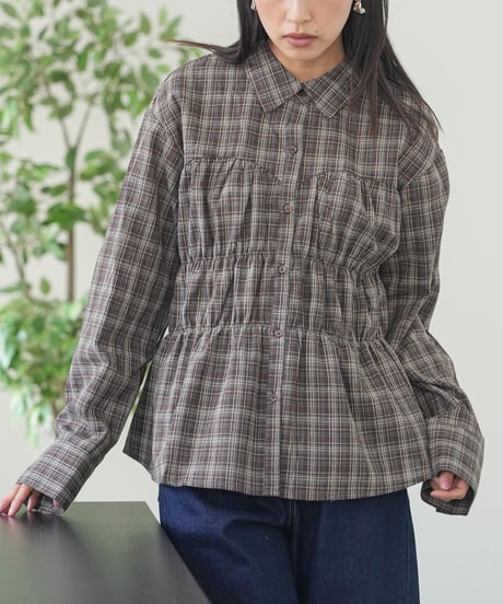 シャーリングチェックシャツ
