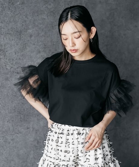 チュールフリル袖Tシャツ