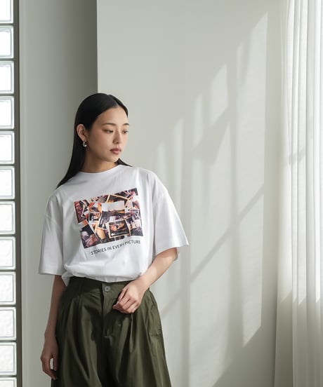 半袖カラーフォトプリントTシャツ