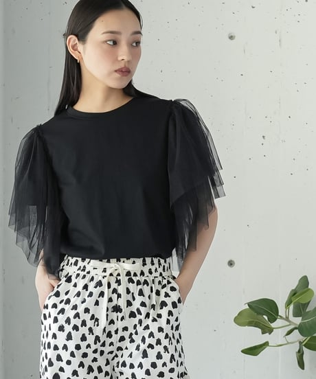 袖ティアードチュールTシャツ