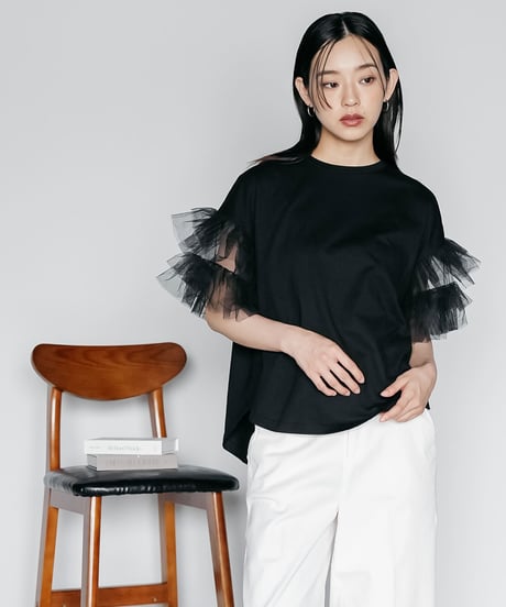 チュールフリル袖Tシャツ