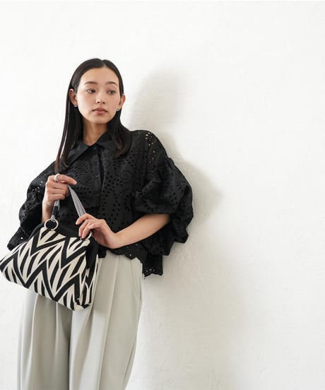 袖バルーンスカラップレースブラウス