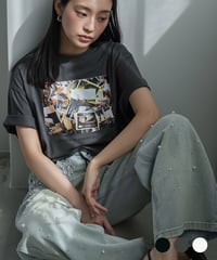 半袖カラーフォトプリントTシャツ