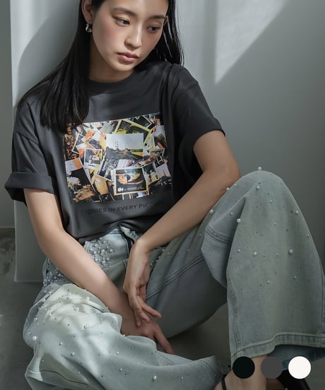 半袖カラーフォトプリントTシャツ