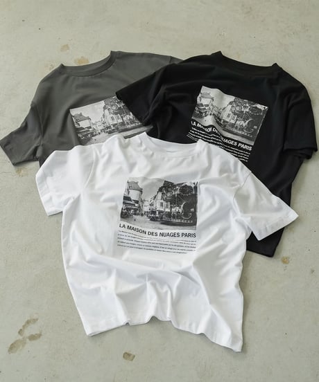 半袖シティスケープフォトプリントTシャツ