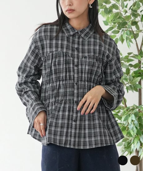 シャーリングチェックシャツ