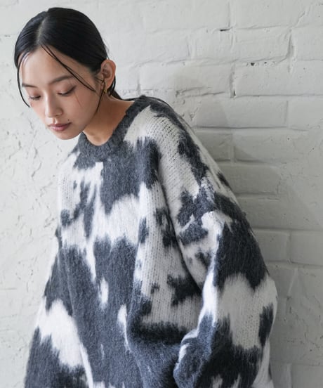カウ柄シャギーニットプルオーバー