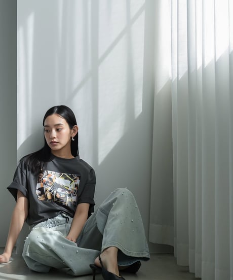半袖カラーフォトプリントTシャツ