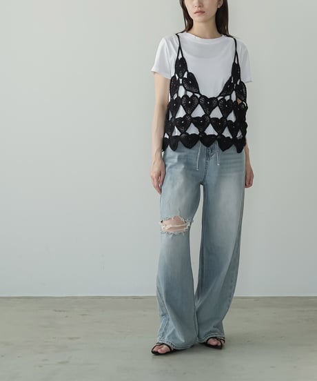 ハートクロシェキャミ+Tシャツセット