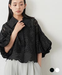 袖バルーンスカラップレースブラウス