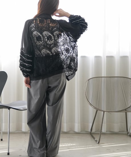 袖フリルシアーレースブルゾン