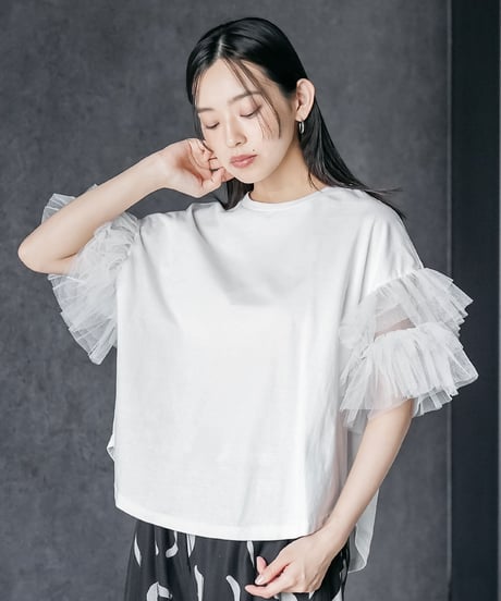 チュールフリル袖Tシャツ