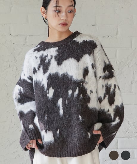 カウ柄シャギーニットプルオーバー
