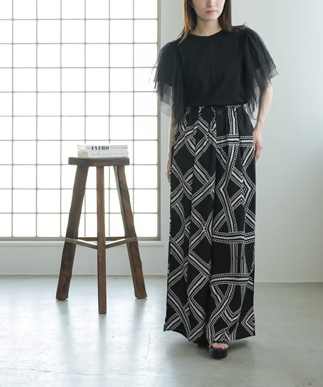 袖ティアードチュールTシャツ