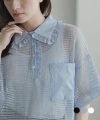 襟フリルメッシュポロ