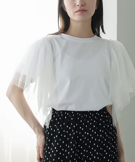袖ティアードチュールTシャツ