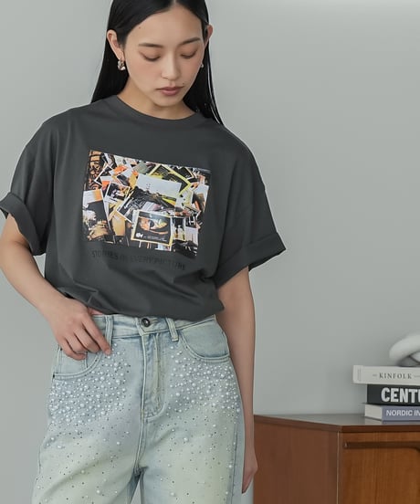 半袖カラーフォトプリントTシャツ