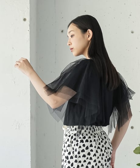 袖ティアードチュールTシャツ
