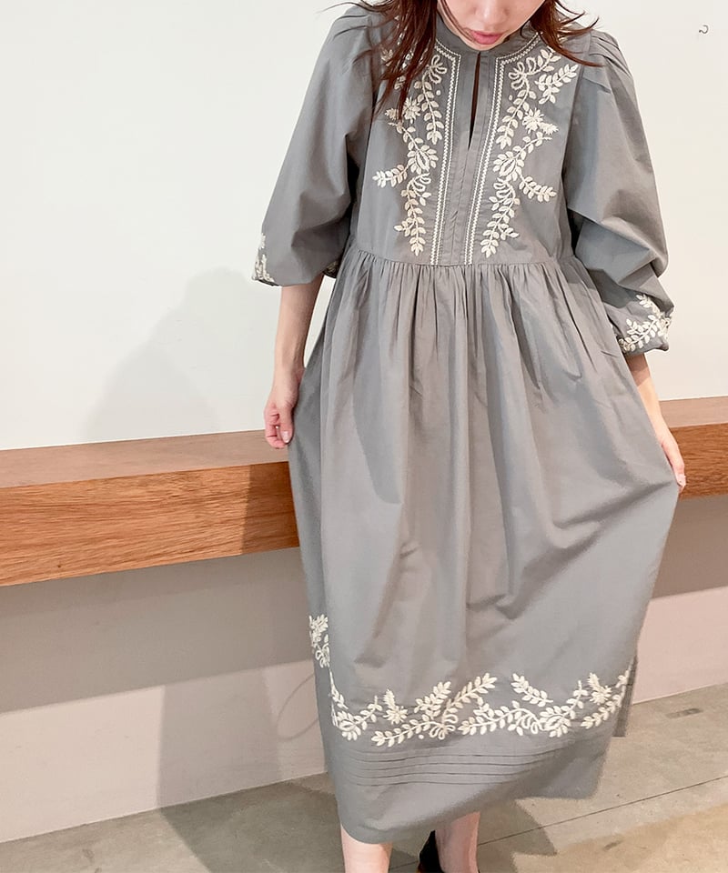 Leaf flower Dress : GRAY 014-DR-S-AA-A 少量再入荷しまし