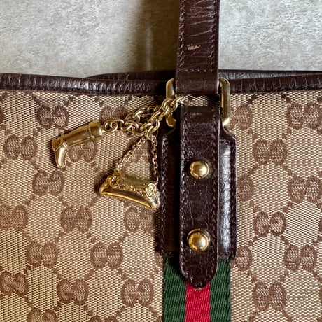 "GUCCI" Web Stripe GG Canvas Gold Charm Tote Bag