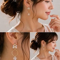 パールフラワー×クリアビーズリングピアス