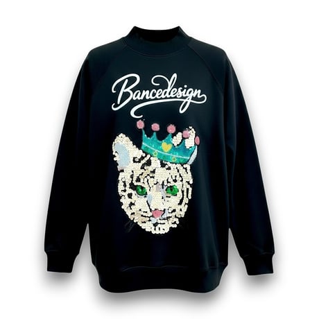 BALANCEDESIGN メンズ ゴルフ a60 王冠×猫 スパンコール モックネックスウェット 2025 冬 M-5L