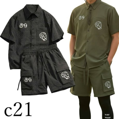 c21 2026夏 ゴルフウェア メンズ 上下セット セットアップ 半袖ポロシャツ ゴルフパンツ 吸汗速乾 ストレッチ 大きいサイズ M-5L