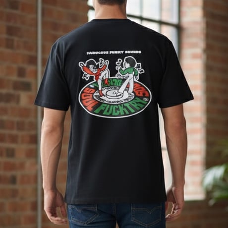 SOULFUCKTRY Tシャツ モノクロ バックプリント 胸元ロゴ 半袖 黒 メンズ レディース ストリート