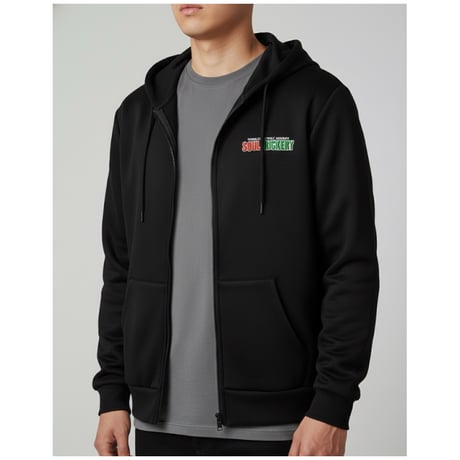 SOULFUCKTRY ジップパーカー フーディー  ワンポイント バックプリント 黒 メンズ レディース ストリート