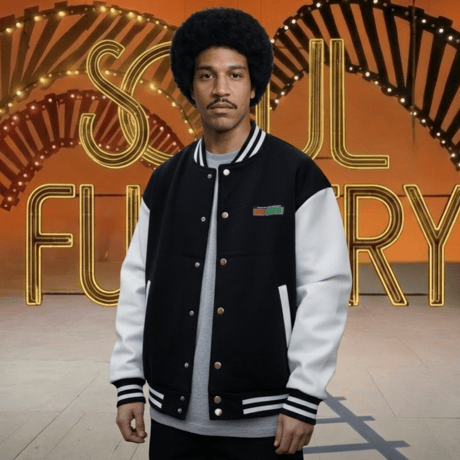 SOULFUCKTRY スタジャン  バックプリント 黒 メンズ レディース ストリート