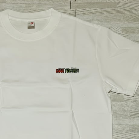 SOULFUCKTRY Tシャツ モノクロ バックプリント 胸元ロゴ 半袖 白 メンズ レディース ストリート