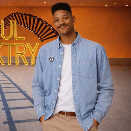 SOULFUCKTRY デニムシャツ ダンガリーシャツ ワンポイント 長袖 青 メンズ レディース ストリート