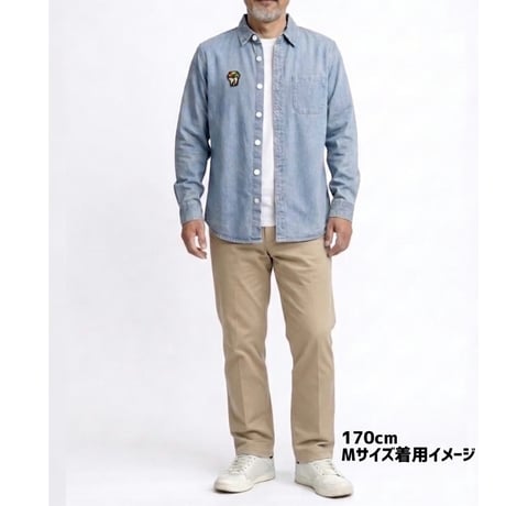 SOULFUCKTRY デニムシャツ ダンガリーシャツ ワンポイント 長袖 青 メンズ レディース ストリート